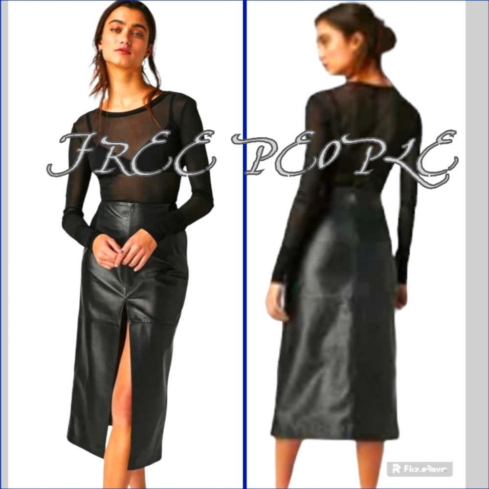 Free People Muubaa Leather A-Line Skirt Size 4 NWT Black